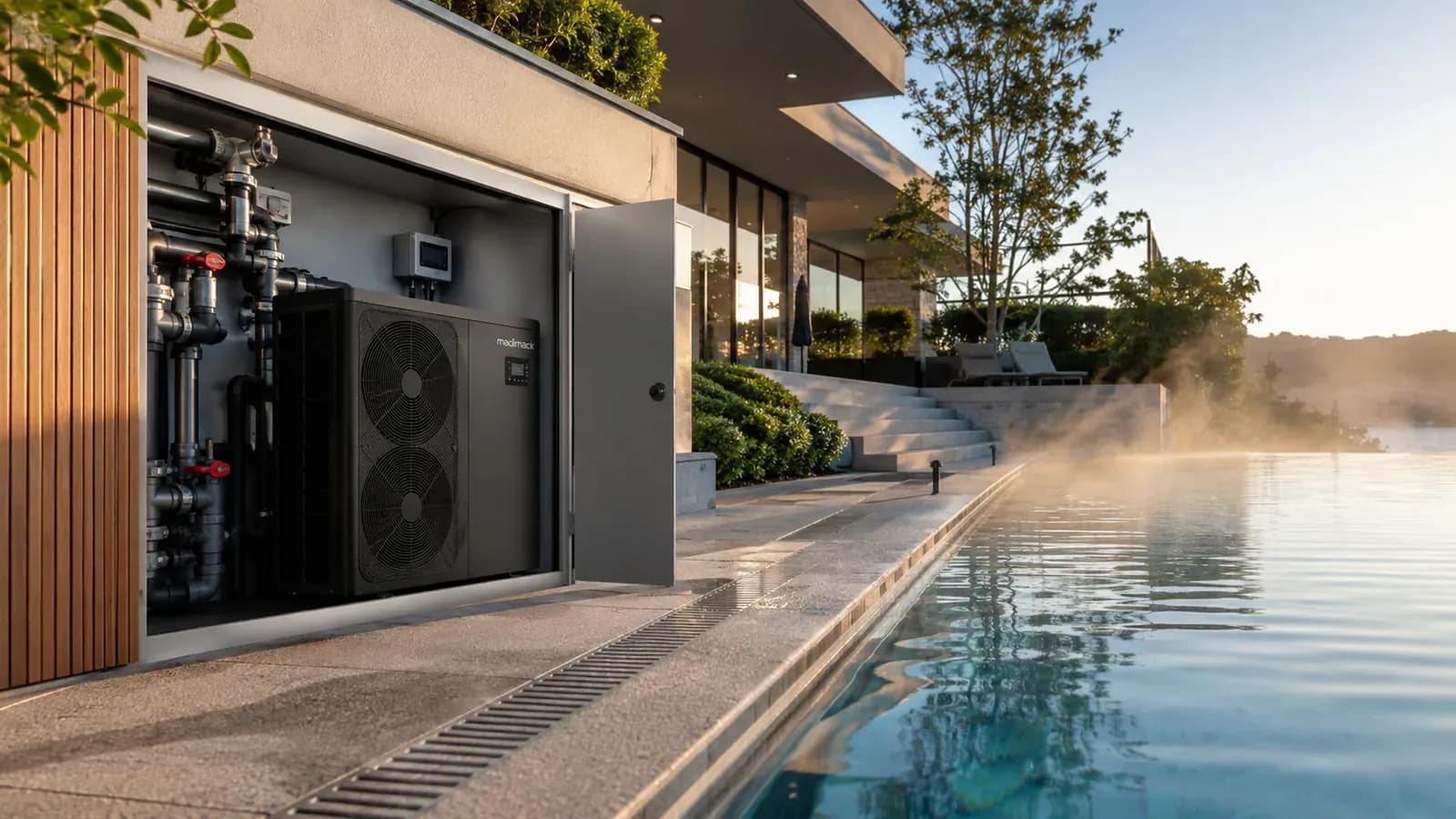 A heat pump used to heat a private villa pool